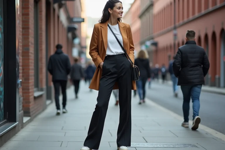 Femme confiante en blazer oversized dans la ville
