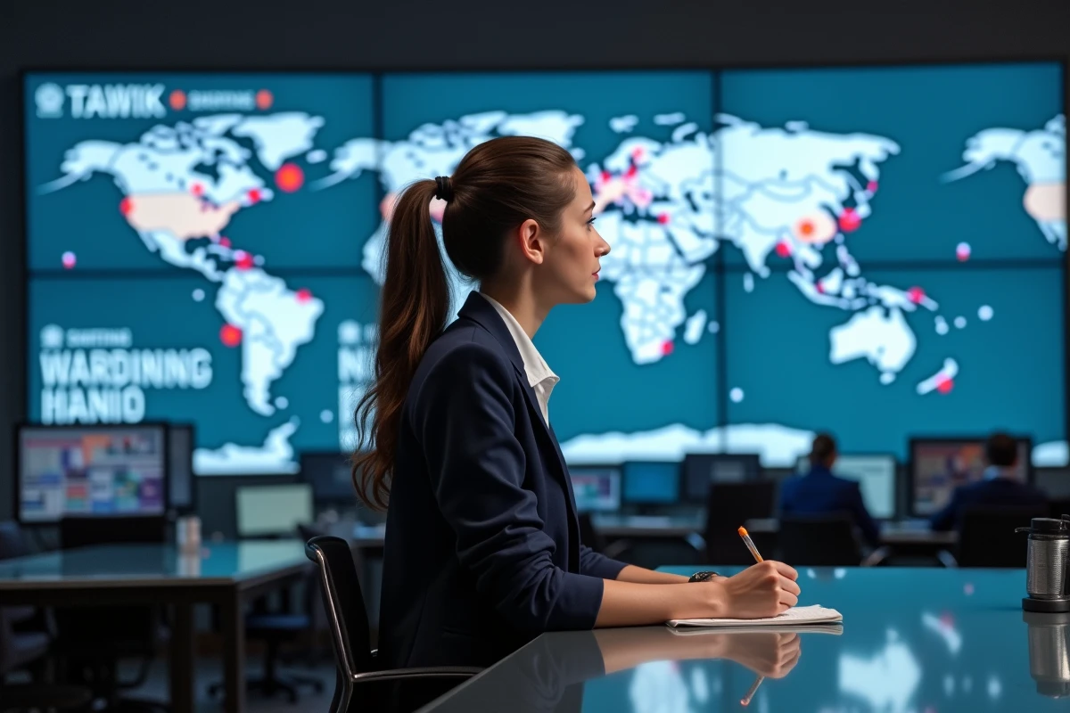 Jeune femme écrivant dans un newsroom moderne